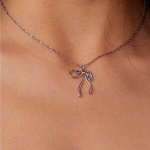 En Route Jewelry - The Miffy Necklace - Silver / Blue : bow ribbon necklace